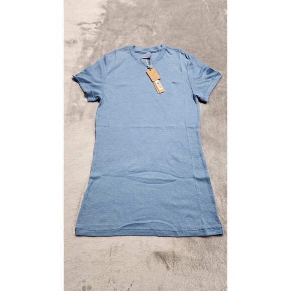 SKIMS Small Blue Bell Threadbare Rib Crewneck Standard T-Shirt SS-STT-8234W NWT - Picture 1 of 9